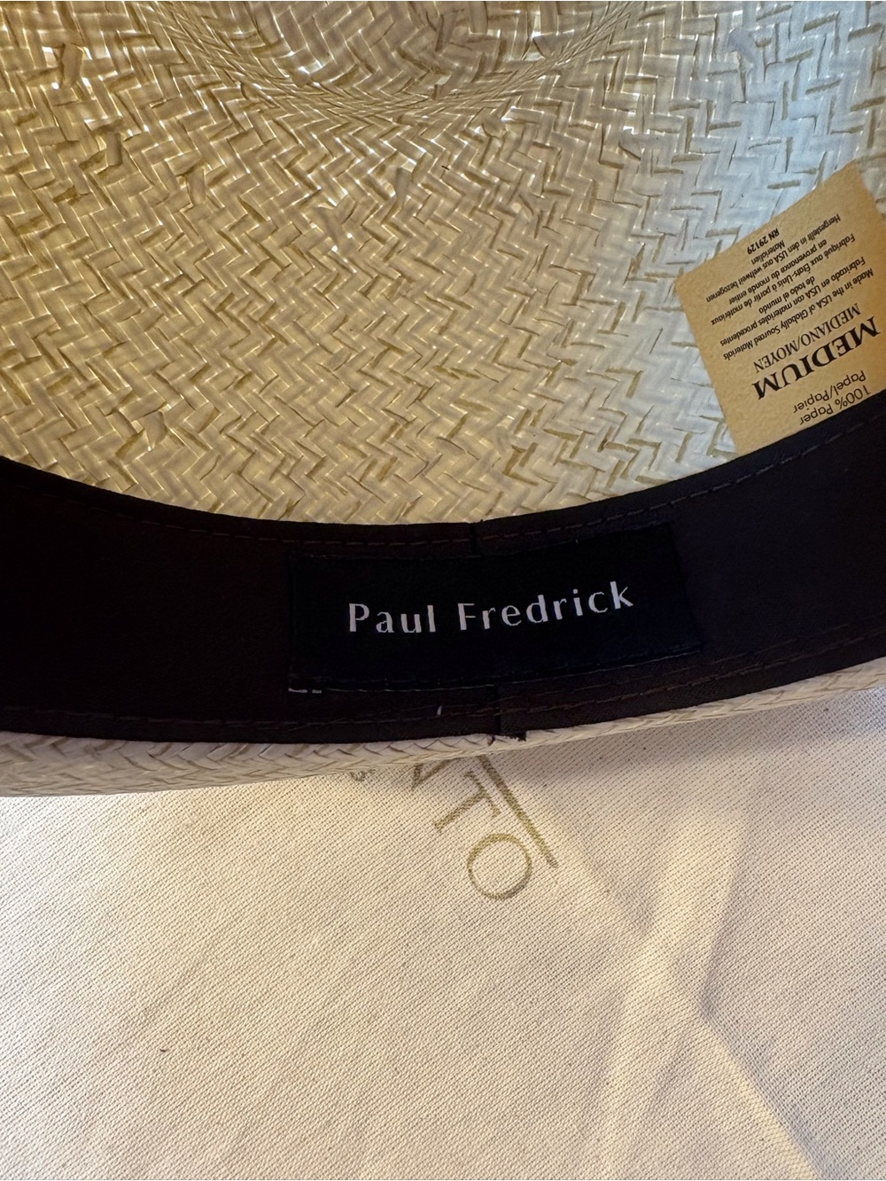 Paul Fredrick Natural Straw Fedora with Tan Band NWOT - Picture 7 of 7